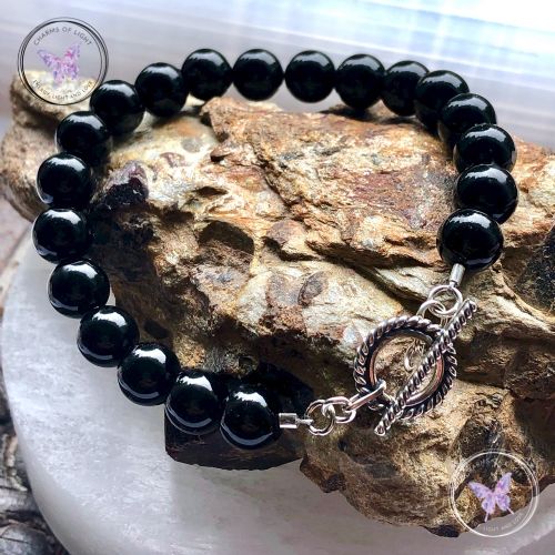 Black Onyx Healing Bracelet with Silver Toggle Clasp